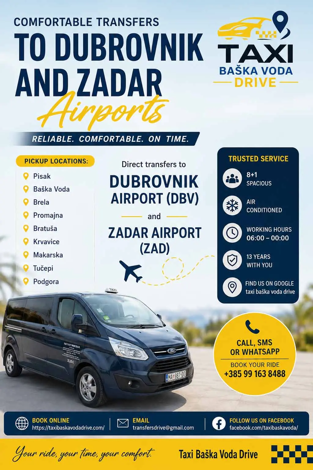 Taxi Baška Voda Drive Dubrovnik Airport transfer vehicle
